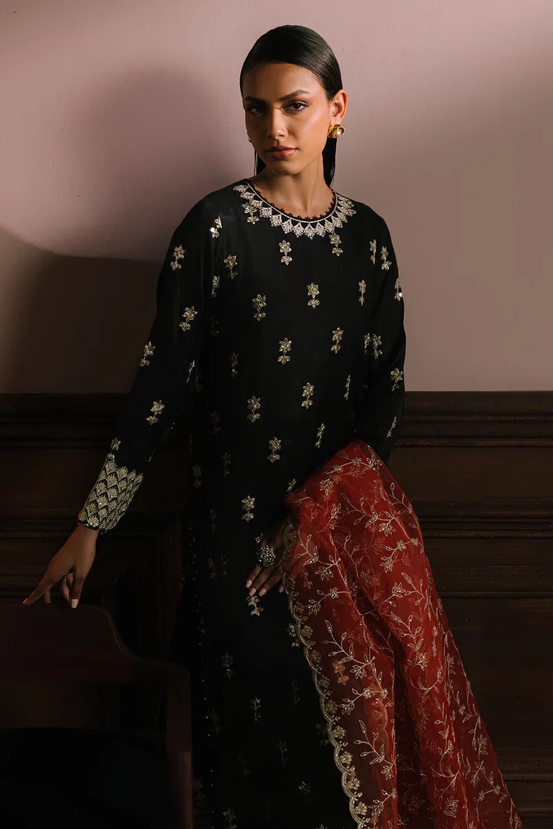 SCARLET CINNABAR - 3PC SILK EMBROIDERED SUIT - NEW NAMAL PRET