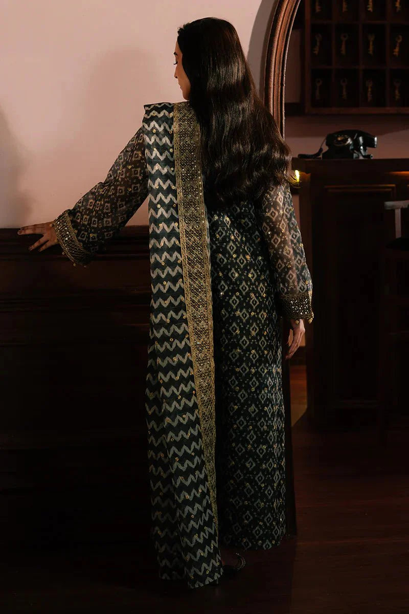 TEAL NOIR - 4PC NET EMBROIDERED SUIT - NEW NAMAL PRET