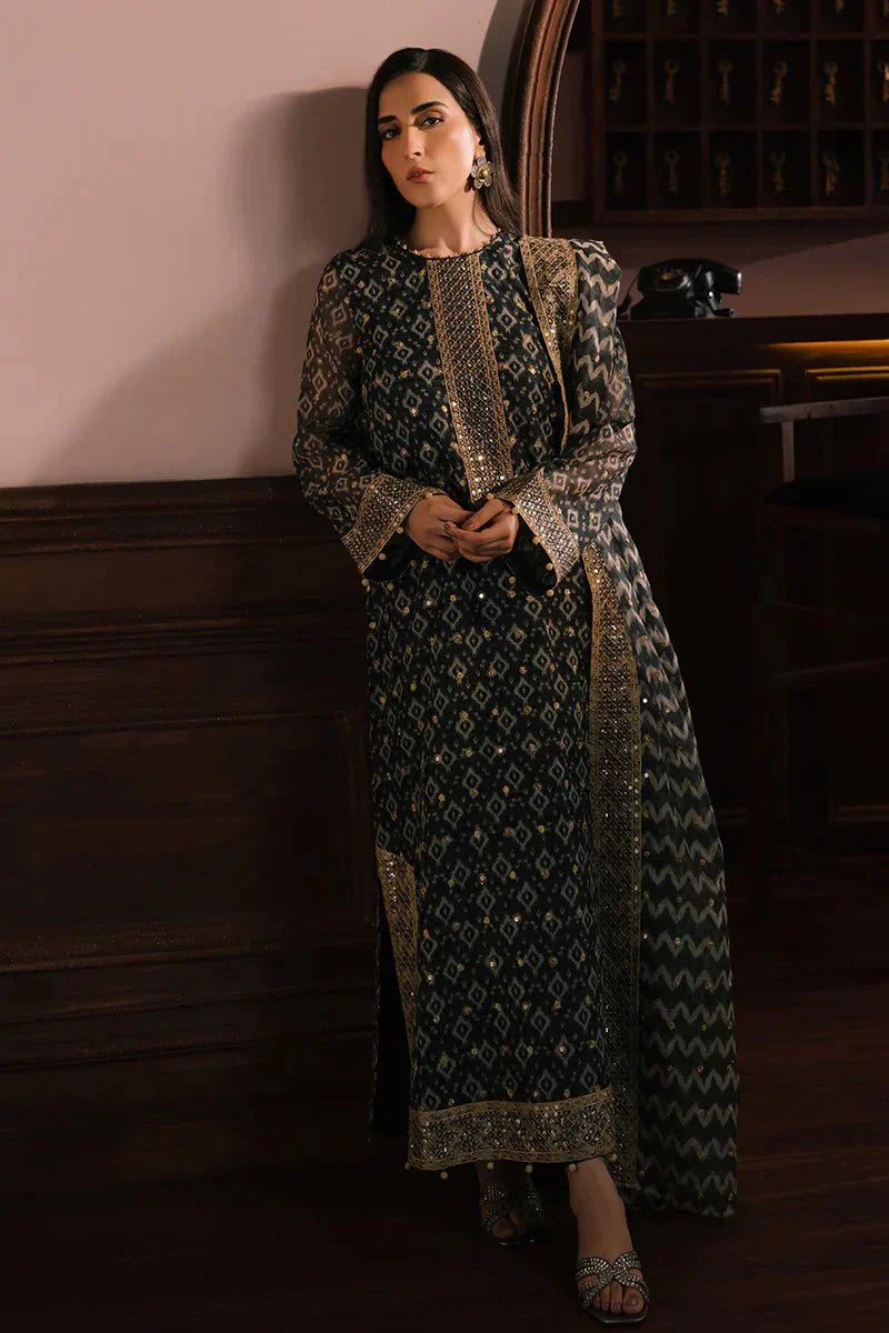 TEAL NOIR - 4PC NET EMBROIDERED SUIT - NEW NAMAL PRET