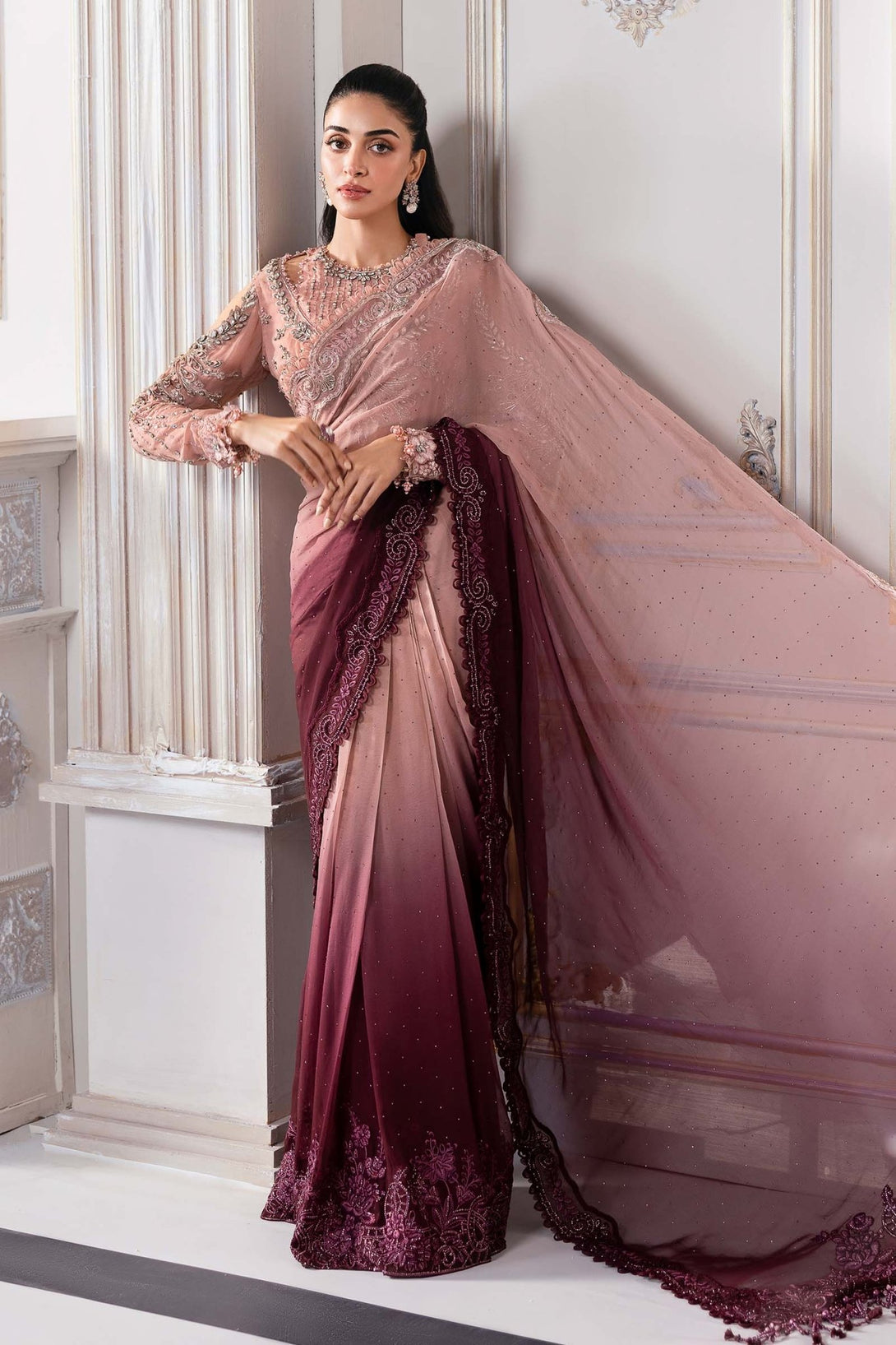 Unstitched Embroidered Chiffon Saree | BD - 3001 - NEW NAMAL PRET