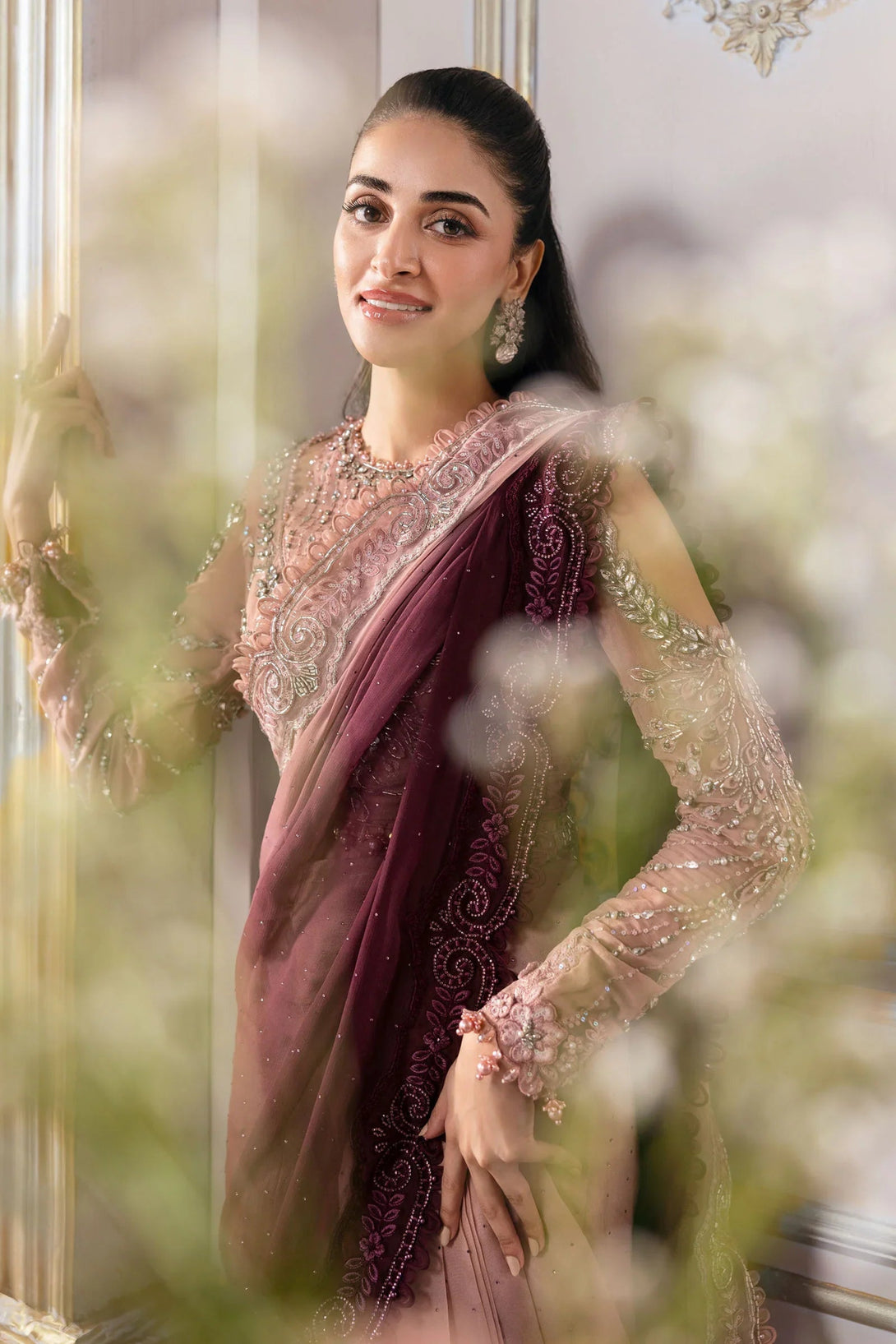Unstitched Embroidered Chiffon Saree | BD - 3001 - NEW NAMAL PRET