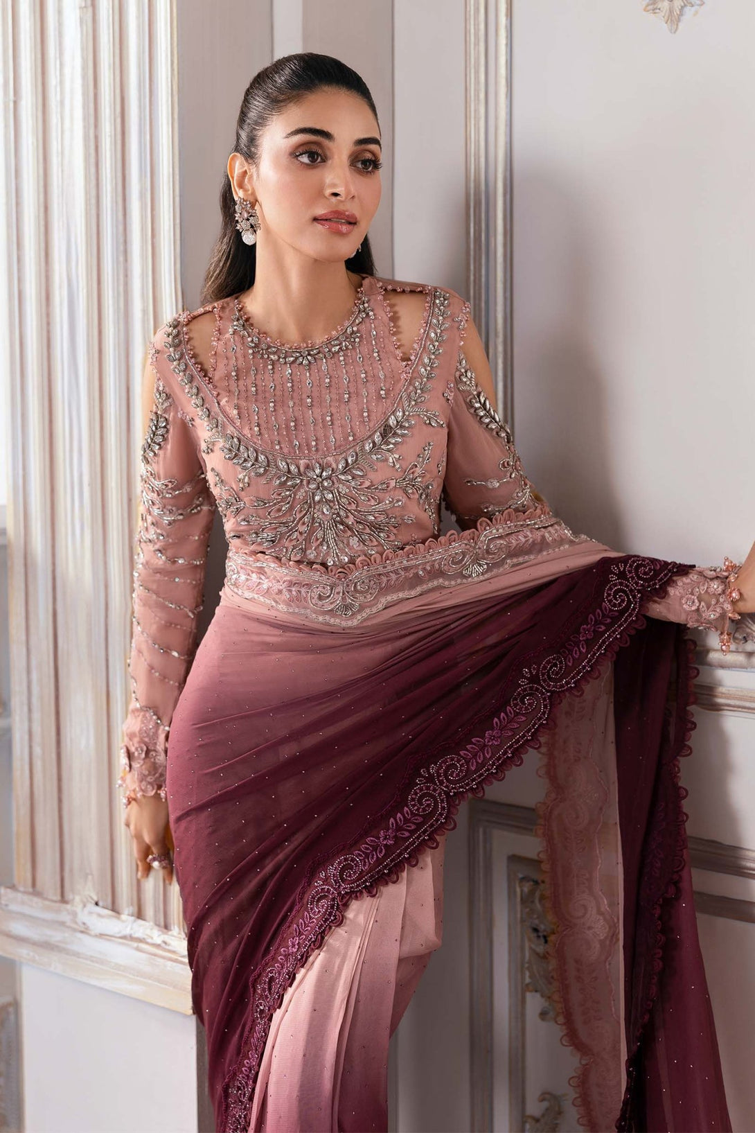 Unstitched Embroidered Chiffon Saree | BD - 3001 - NEW NAMAL PRET