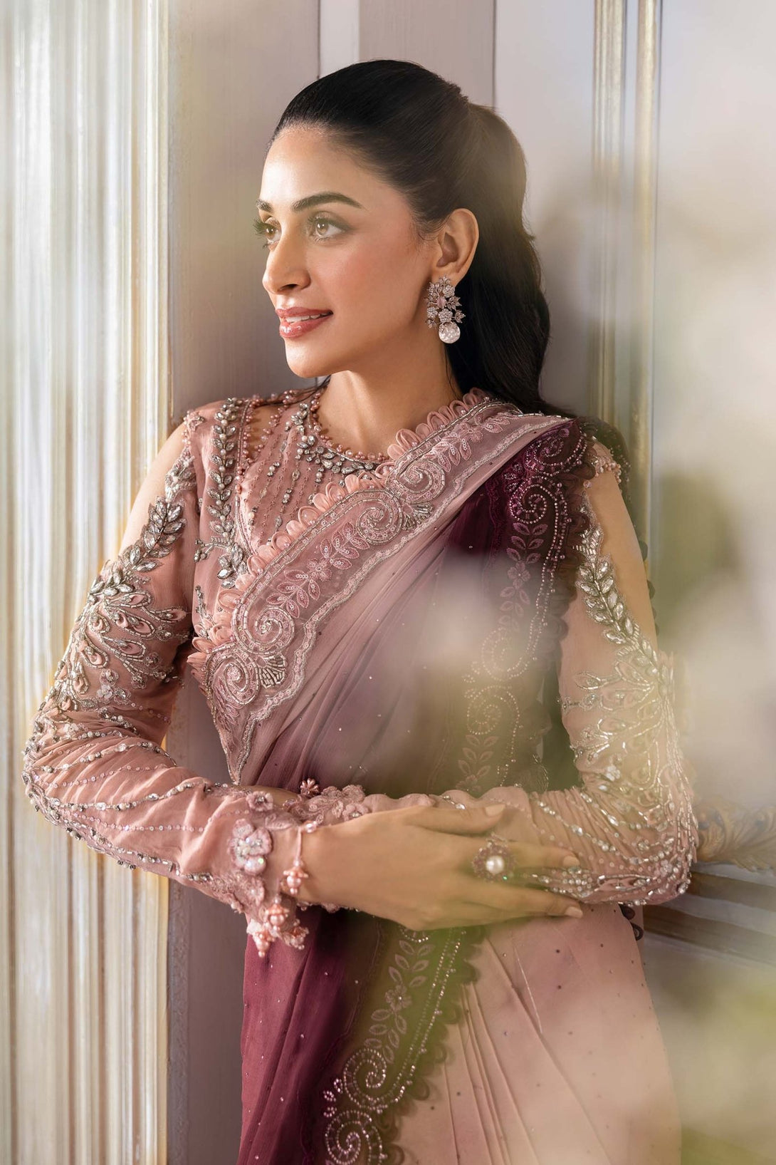 Unstitched Embroidered Chiffon Saree | BD - 3001 - NEW NAMAL PRET