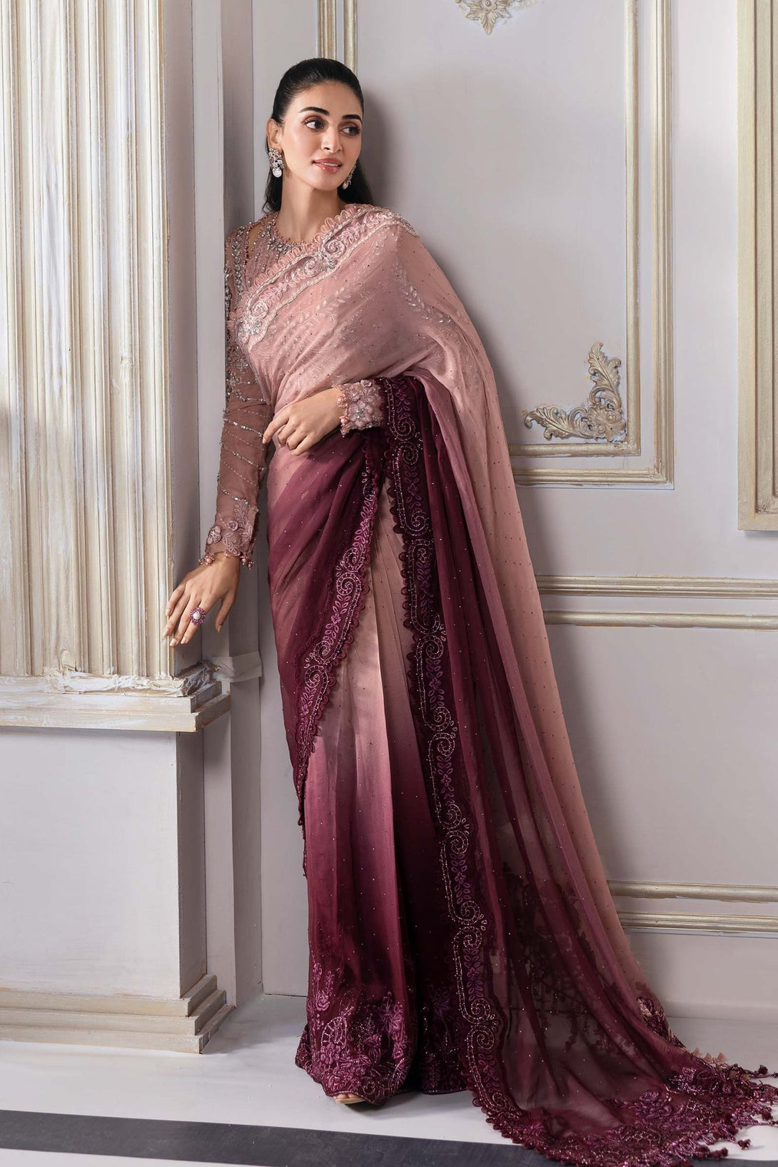 Unstitched Embroidered Chiffon Saree | BD - 3001 - NEW NAMAL PRET