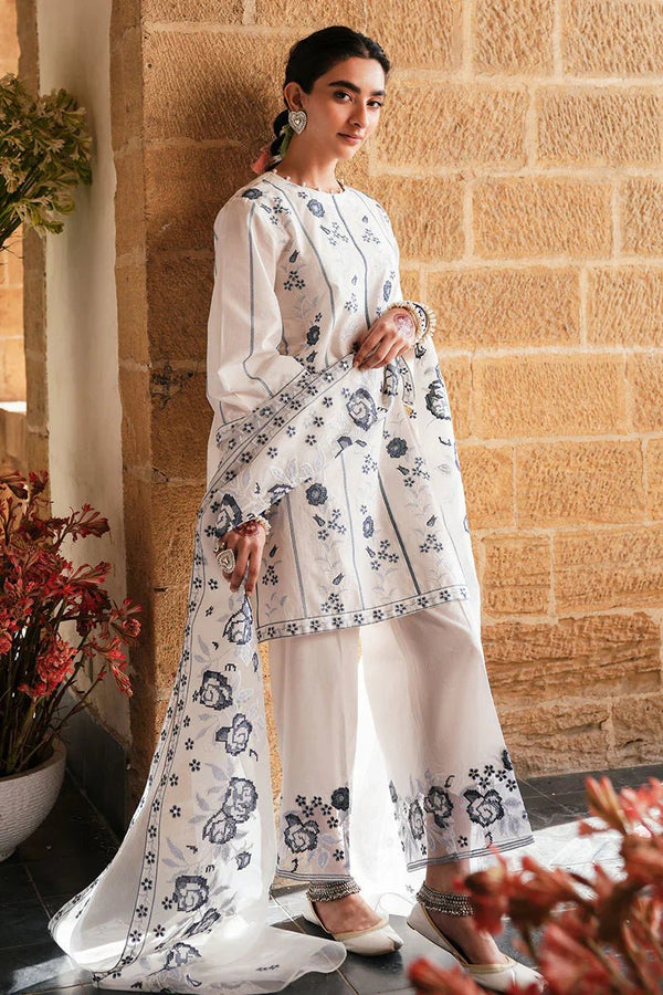 WHITE SMOKE - 3 PC EMBROIDERED LAWN SUIT - NEW NAMAL PRET