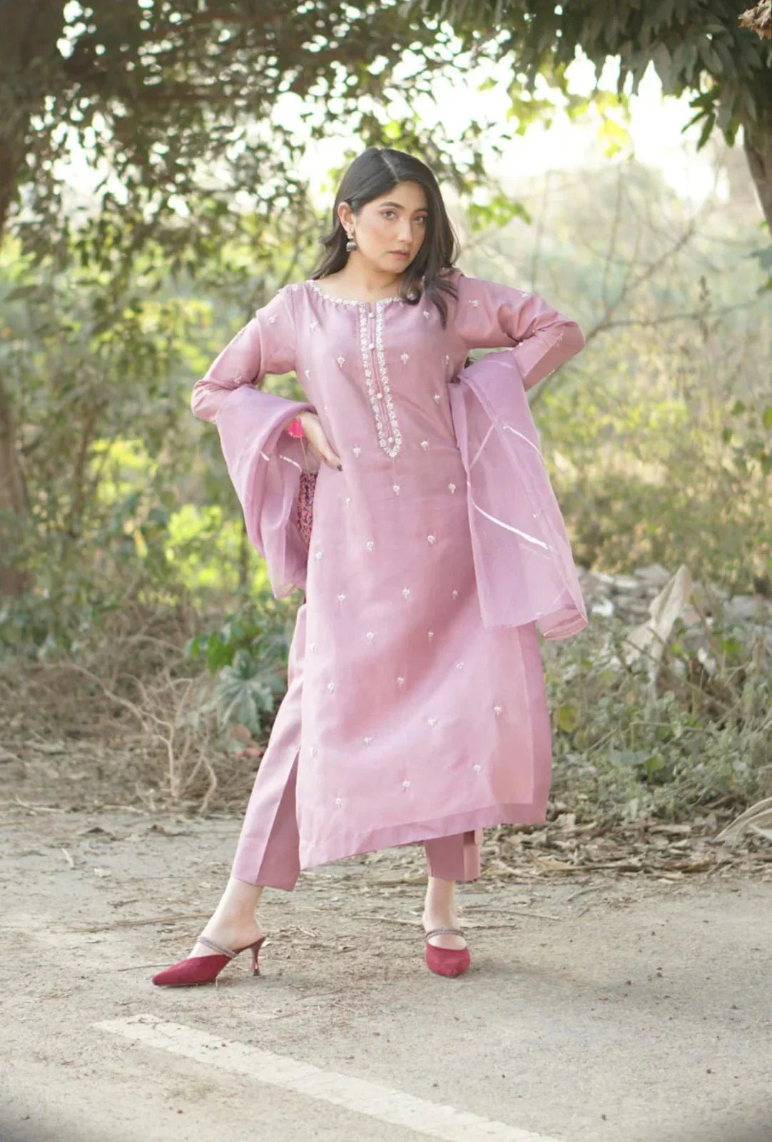 Zaib Dress with Hand made work & Trouser, organza Duppata - NEW NAMAL PRET