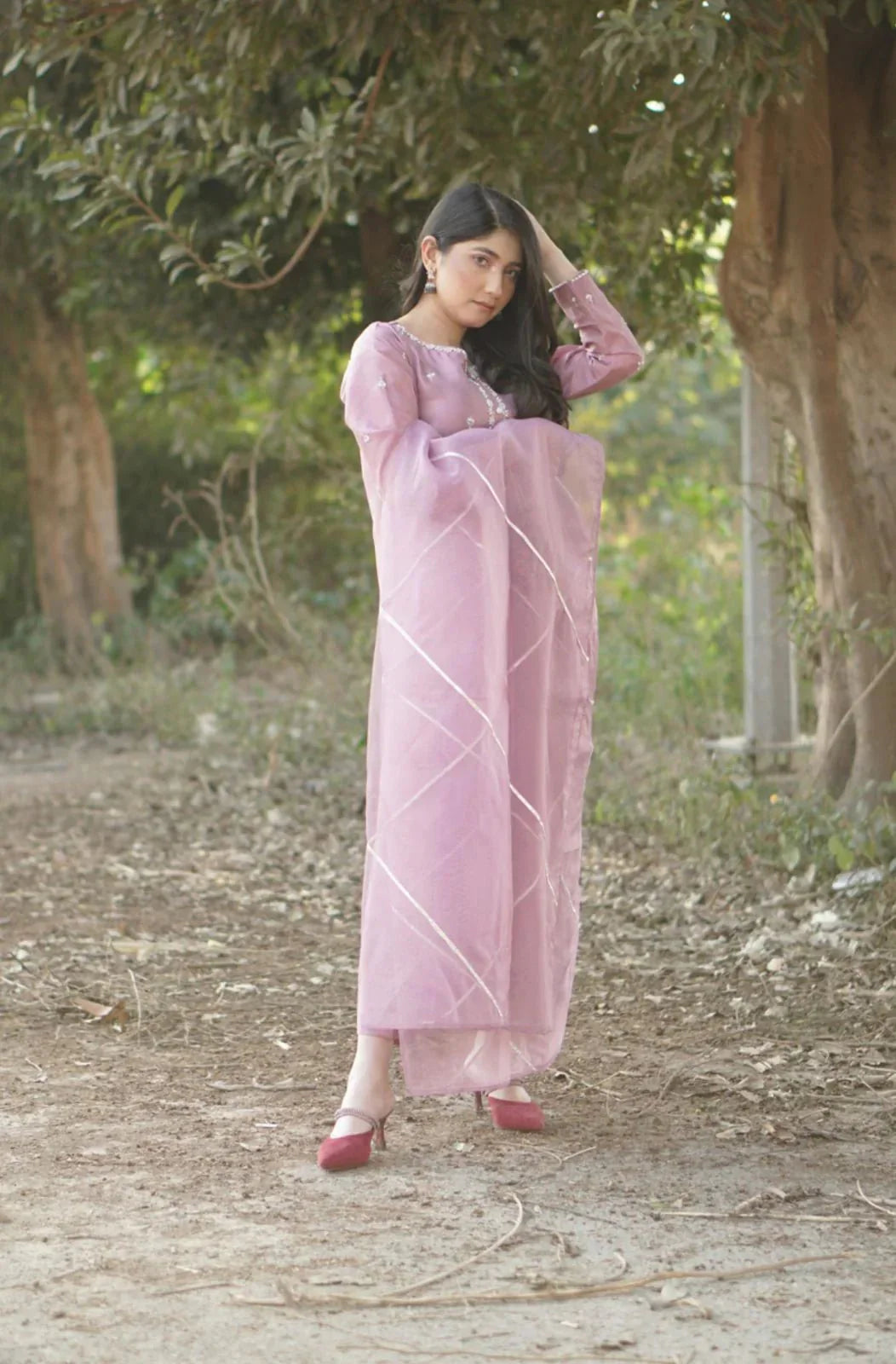 Zaib Dress with Hand made work & Trouser, organza Duppata - NEW NAMAL PRET